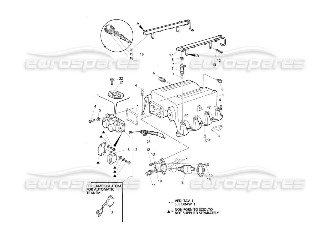 Maserati QTP V8 Evoluzione Intake Manifold and Injection System Parts Diagram