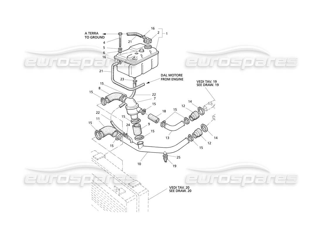 Maserati QTP V8 Evoluzione Engine Cooling System and Thermostat Parts Diagram