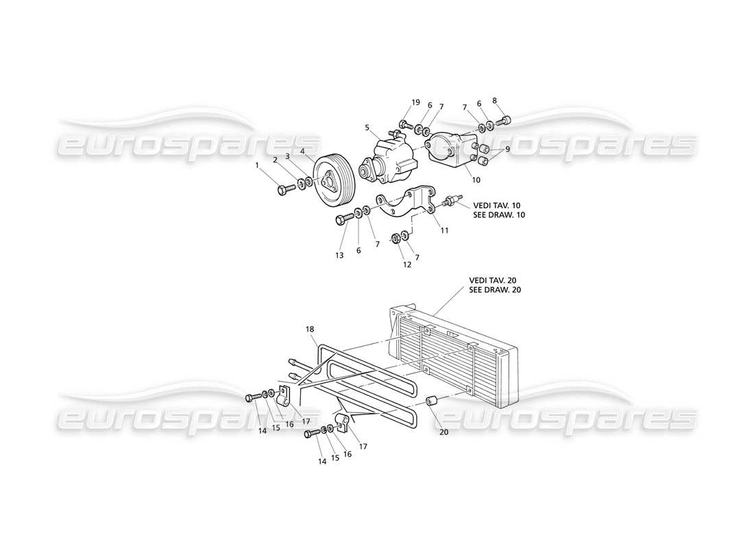 Maserati QTP V8 Evoluzione Power Steering Pumps and Oil Radiator Parts Diagram