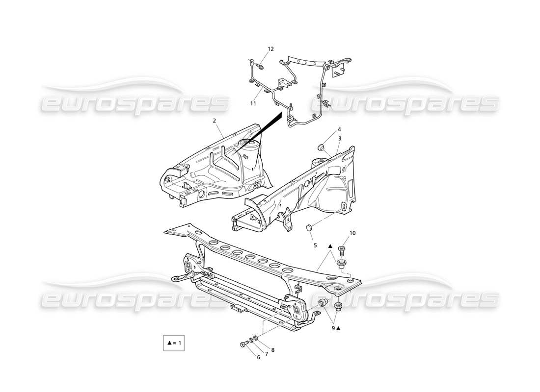 Maserati QTP V8 Evoluzione Body Shell: Front Panel and Inner Wheelarches Parts Diagram