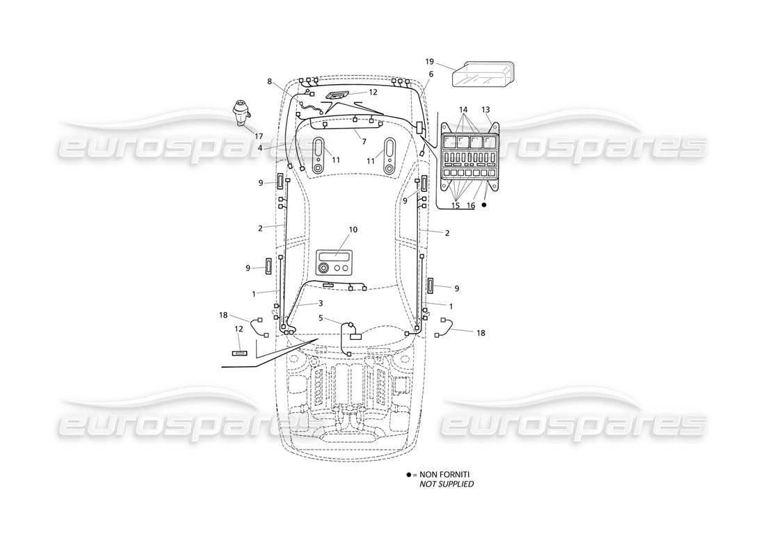 Maserati QTP V8 Evoluzione Electrical System: Boot - Doors - Pass. Compartment Parts Diagram