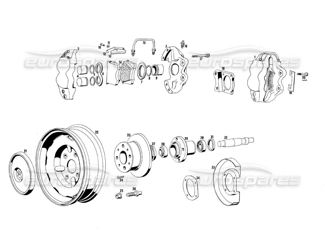 Maserati Mexico Front Wheels and Brakes Parts Diagram