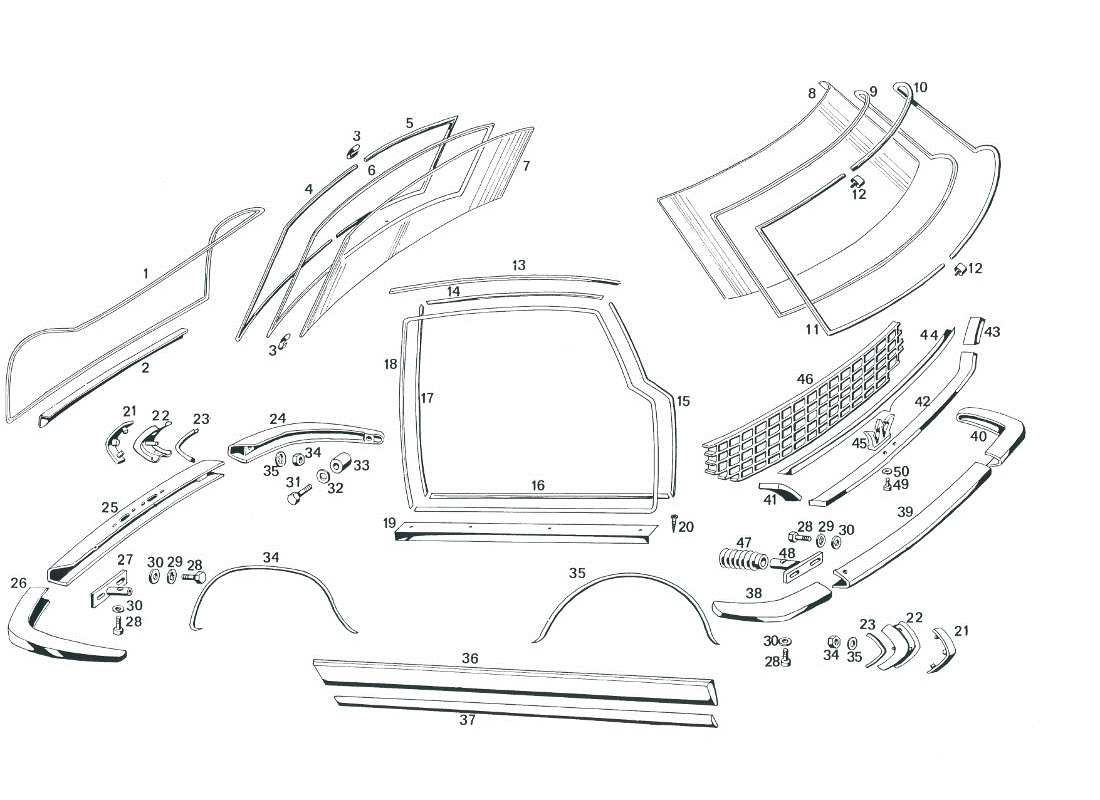 Maserati Mexico Bumbers And Glasses Parts Diagram