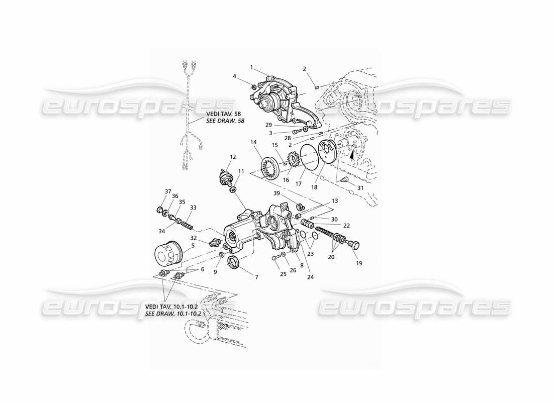 Maserati QTP V6 Evoluzione oil pump and water pump Parts Diagram
