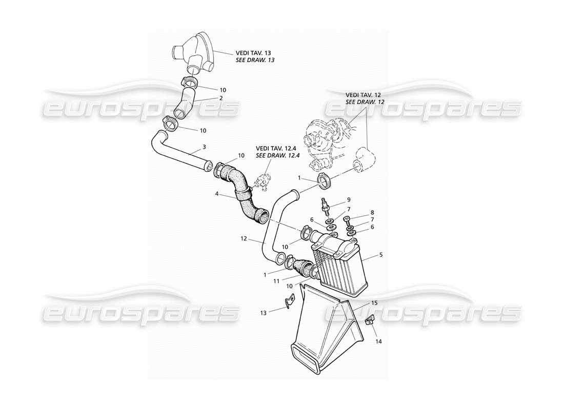 Maserati QTP V6 Evoluzione Heat Exchanger Pipes LH Side Part Diagram