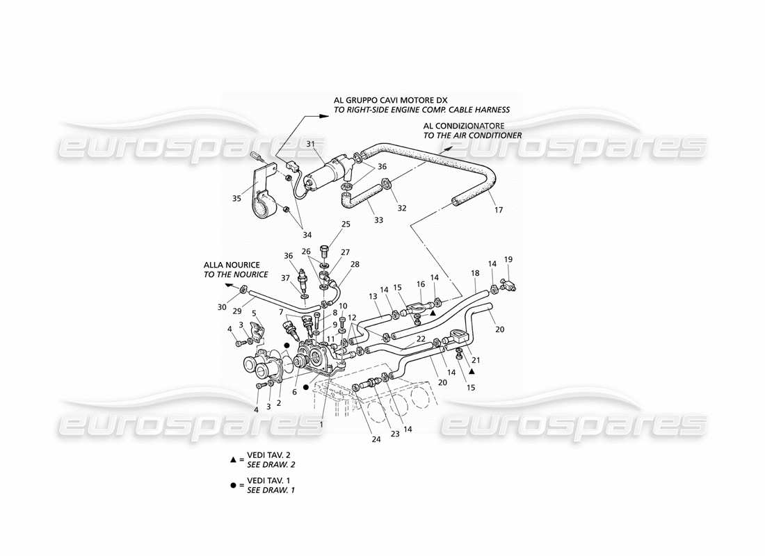 Maserati QTP V6 Evoluzione Engine Cooling Cabin Heating Parts Diagram