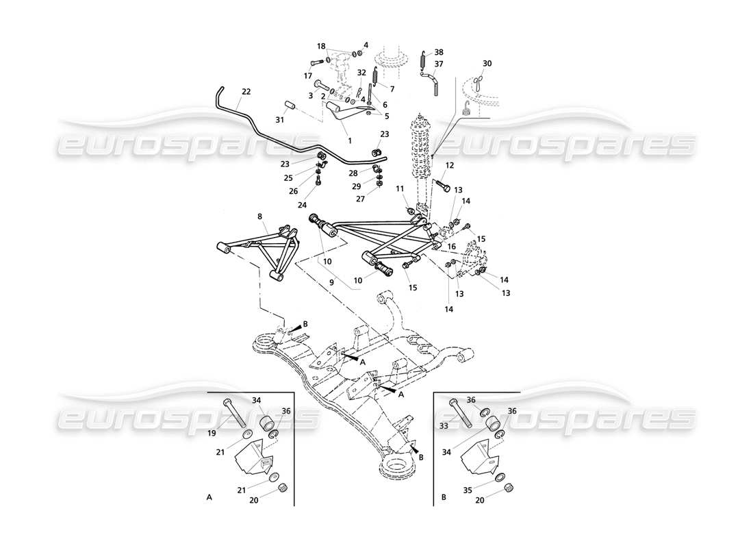 Maserati QTP V6 Evoluzione Rear Suspension and Anti Roll Bar Part Diagram