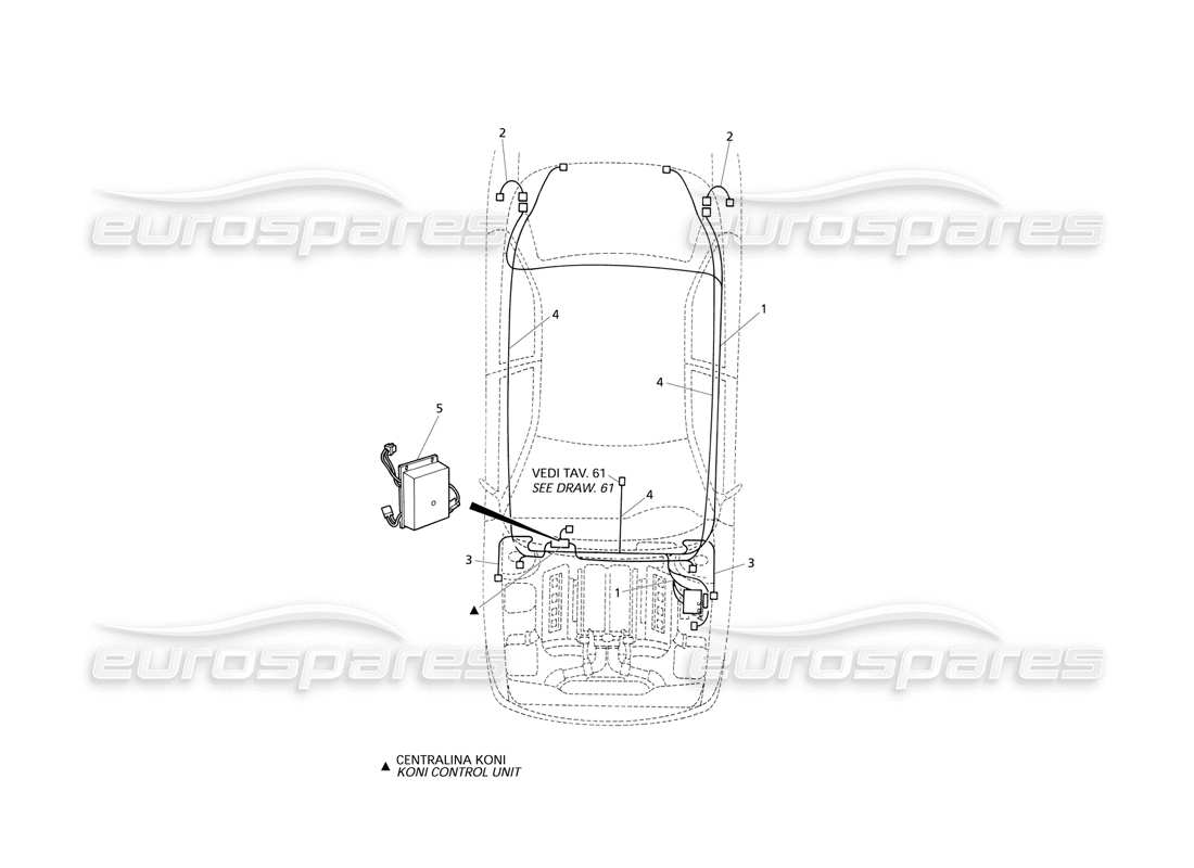 Maserati QTP V6 Evoluzione Electrical System: A.B.S. and 'Koni' Suspension Part Diagram