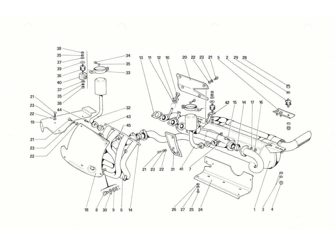 Ferrari 208 GTB GTS Exhaust System Part Diagram