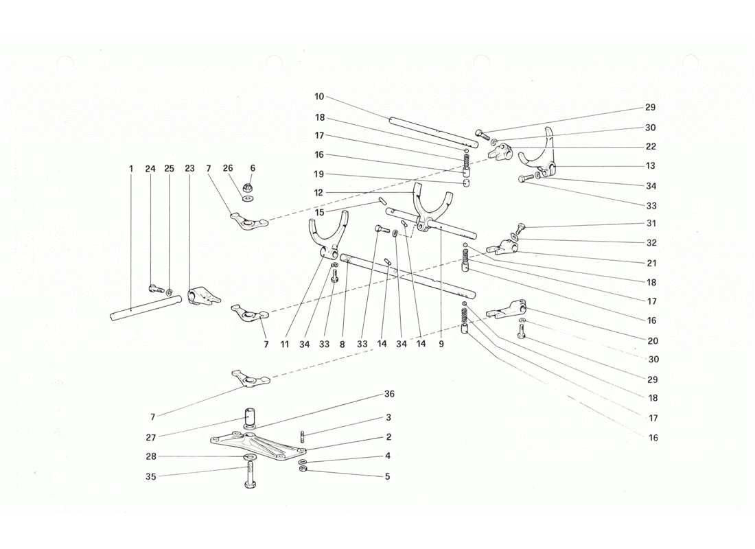Ferrari 208 GTB GTS Inside Gearbox Controls Part Diagram