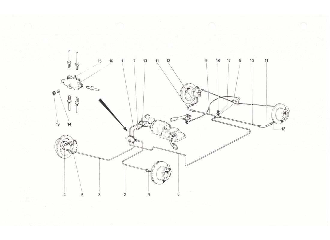 Ferrari 208 GTB GTS Brake System Part Diagram