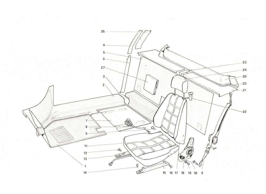 Ferrari 208 GTB GTS Interior Trim, Accessories and Seats Part Diagram