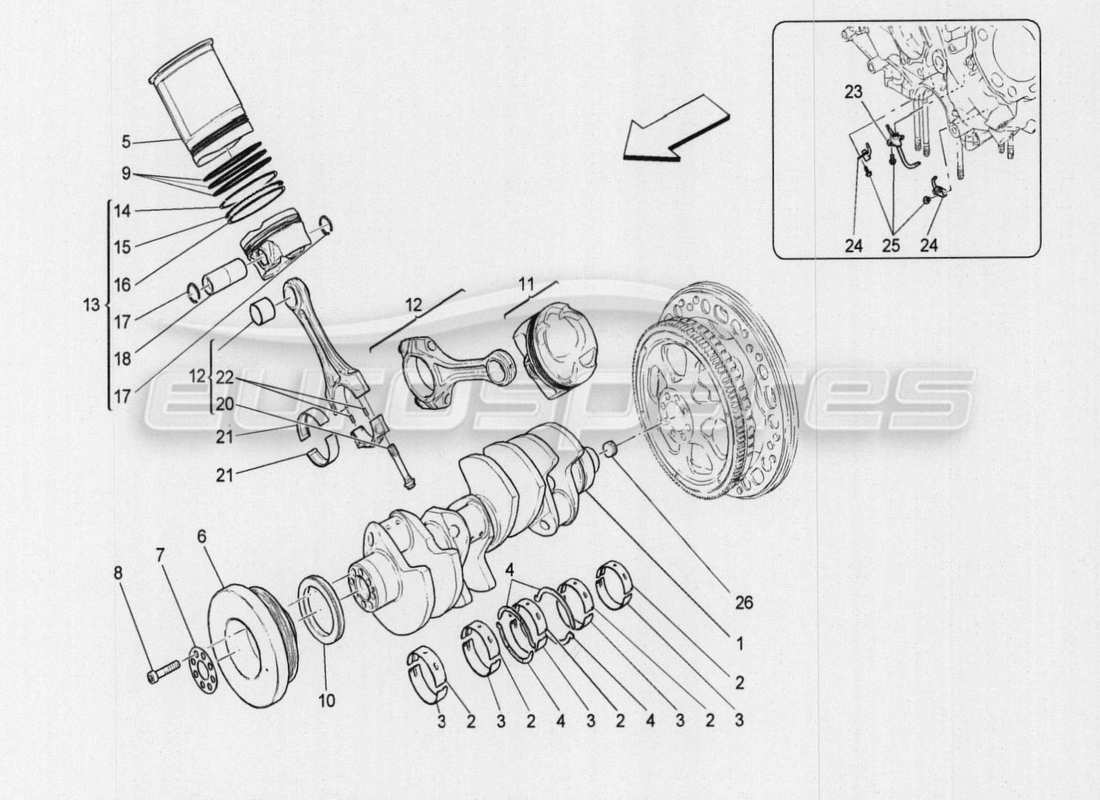 Maserati QTP. V8 3.8 530bhp Auto 2015 crank mechanism Parts Diagram