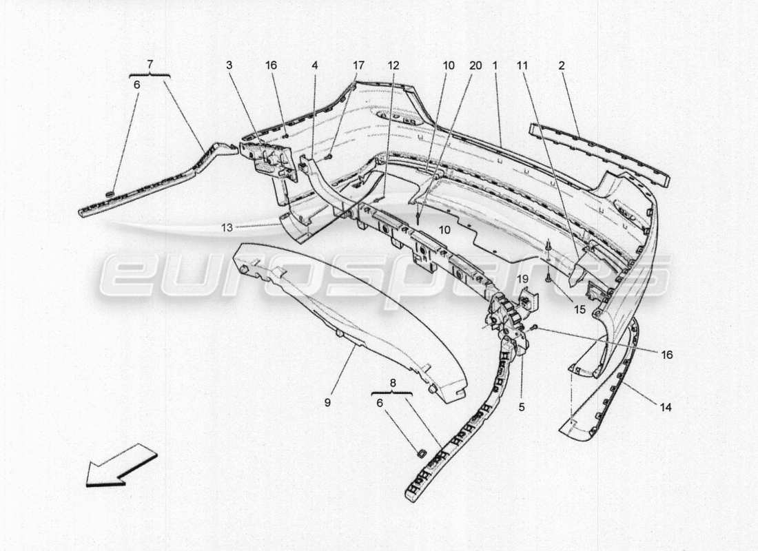 Maserati QTP. V8 3.8 530bhp Auto 2015 REAR BUMPER Parts Diagram