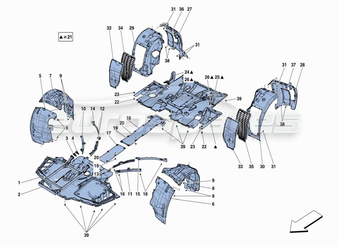 Ferrari 488 Challenge Undertrays Parts Diagram