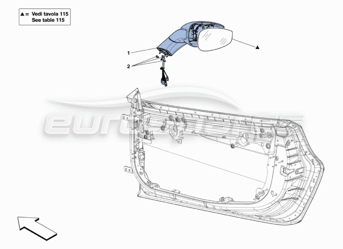 Ferrari 488 Challenge Wing Mirrors Parts Diagram