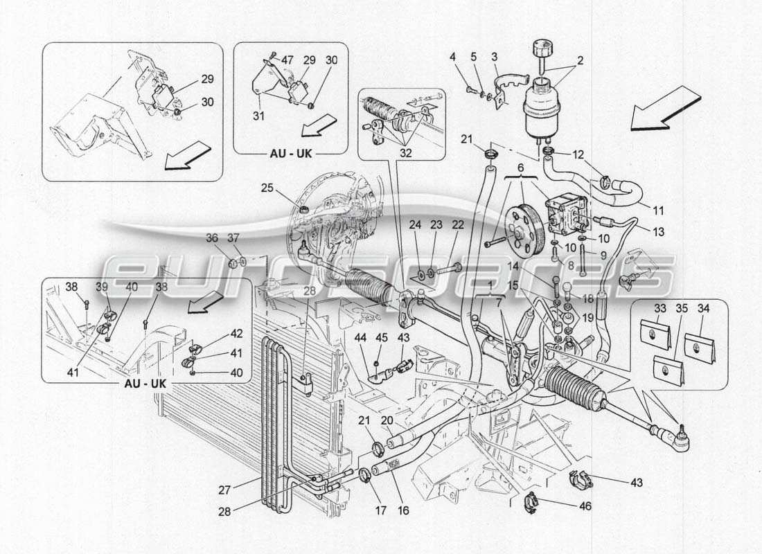 Maserati GranCabrio MC Centenario Steering Box And Hydraulic Steering Pump Parts Diagram