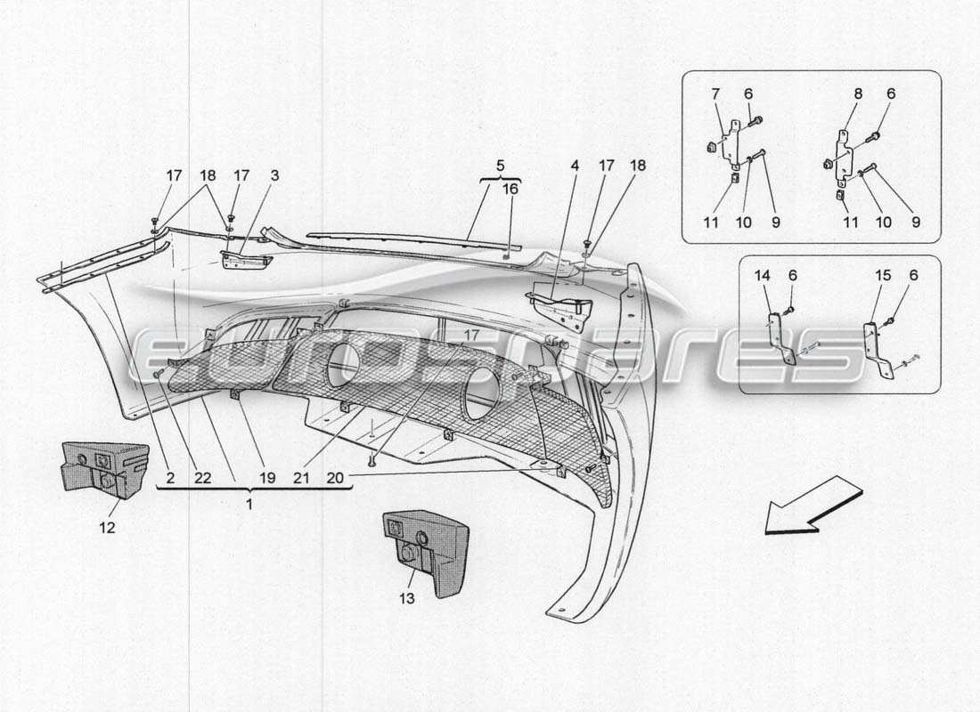 Maserati GranCabrio MC Centenario REAR BUMPER Parts Diagram