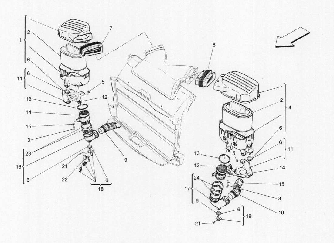 Maserati QTP. V6 3.0 BT 410bhp 2015 Air Filter, Intake And Ducts Part Diagram