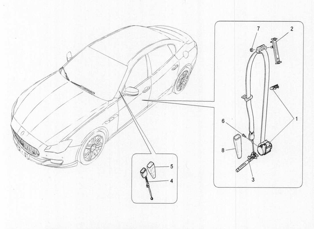 Maserati QTP. V6 3.0 BT 410bhp 2015 Front Seat Belts Part Diagram