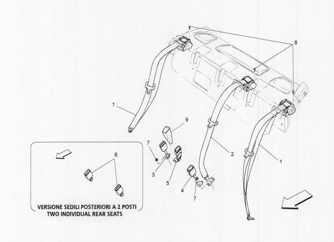 Maserati QTP. V6 3.0 TDS 275bhp 2017 Rear Seatbelts Part Diagram
