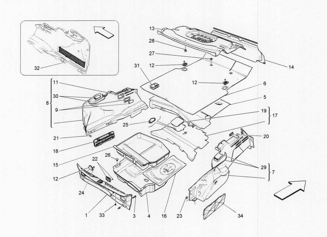 Maserati QTP. V6 3.0 TDS 275bhp 2017 LUGGAGE COMPARTMENT MATS Part Diagram