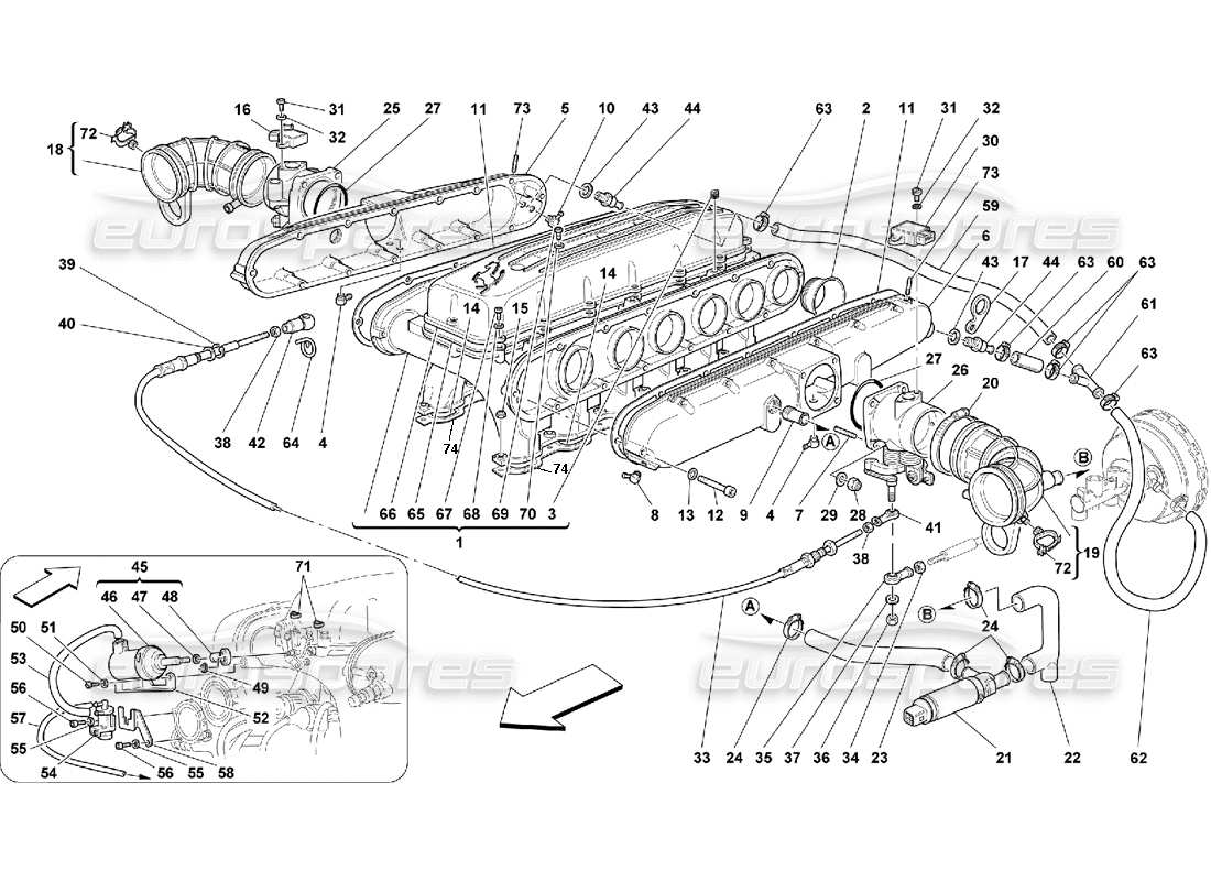 Ferrari 550 Maranello Air Intake Manifolds Parts Diagram