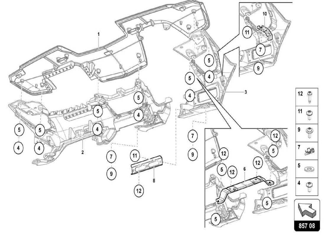 Lamborghini Centenario Spider INSTRUMENT PANEL Parts Diagram