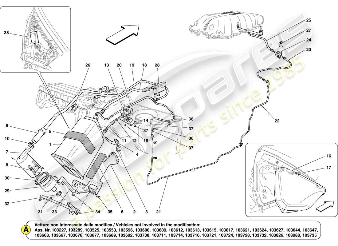 Ferrari California (Europe) evaporative emissions control system Part Diagram