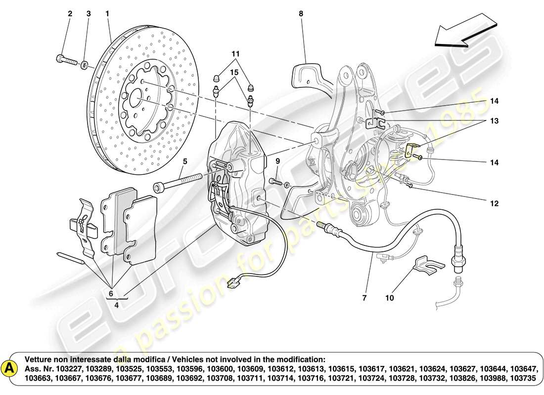 Ferrari California (Europe) REAR WHEEL BRAKE SYSTEM COMPONENTS Part Diagram