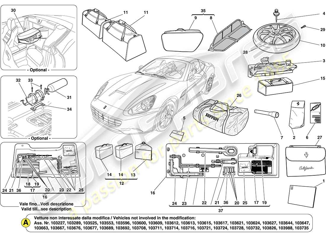 Ferrari California (Europe) STANDARD ACCESSORIES Part Diagram
