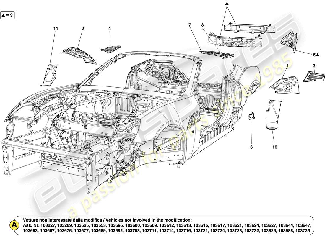 Ferrari California (Europe) rear bodyshell and external trim Part Diagram