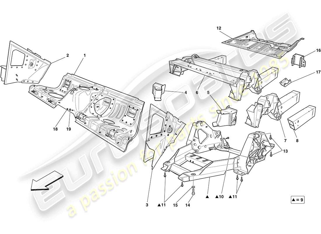 Ferrari California (Europe) rear structures and chassis box sections Part Diagram