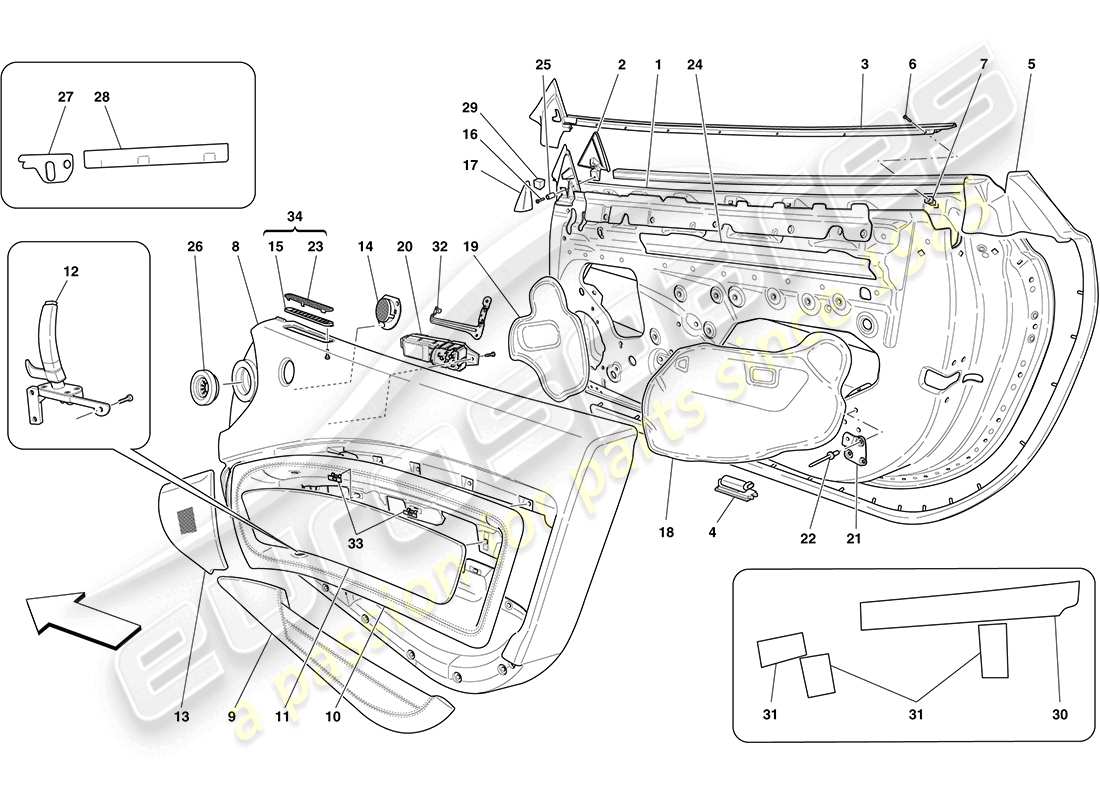 Ferrari California (Europe) FRONT DOORS: TRIM Part Diagram