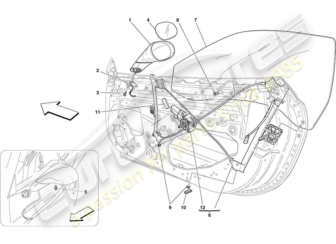 Ferrari California (Europe) POWER WINDOWS AND REAR VIEW MIRRORS Parts Diagram