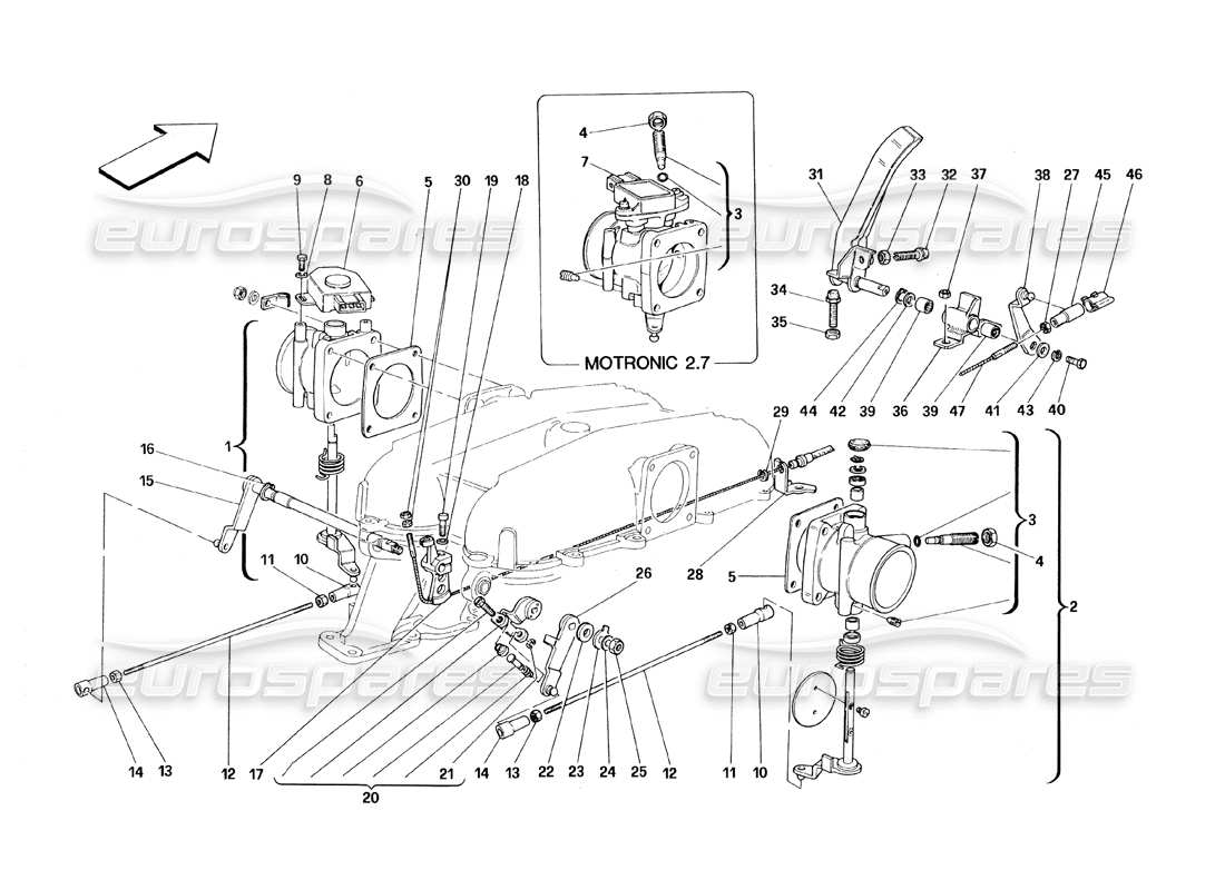 Ferrari 348 (1993) TB / TS Throttle Housing and Linkage Parts Diagram