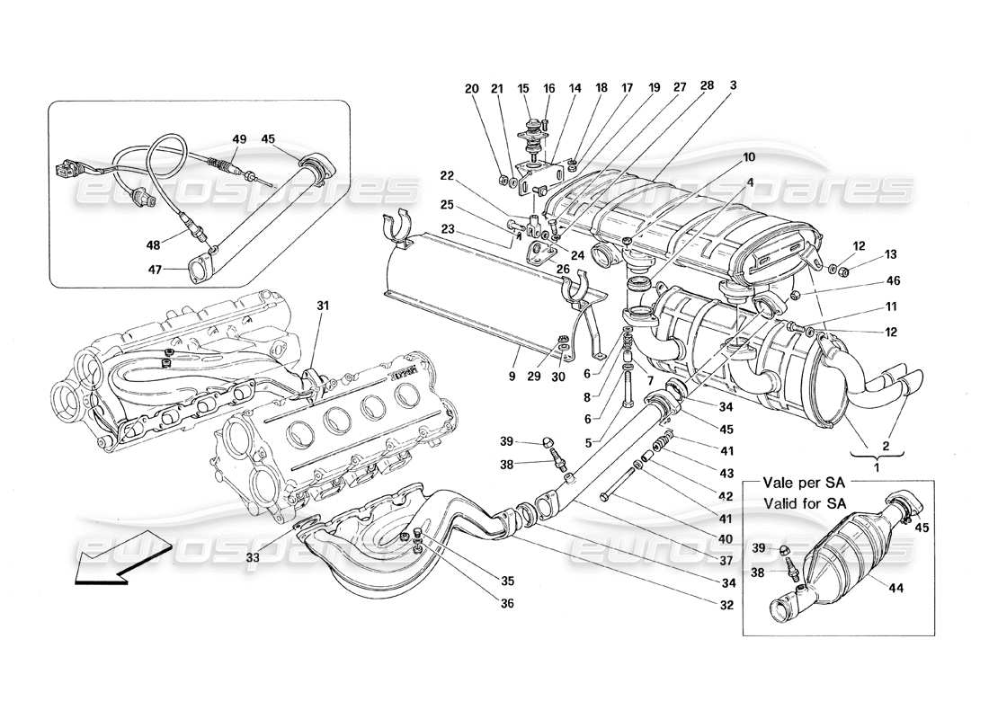 Ferrari 348 (1993) TB / TS Exhaust System Parts Diagram