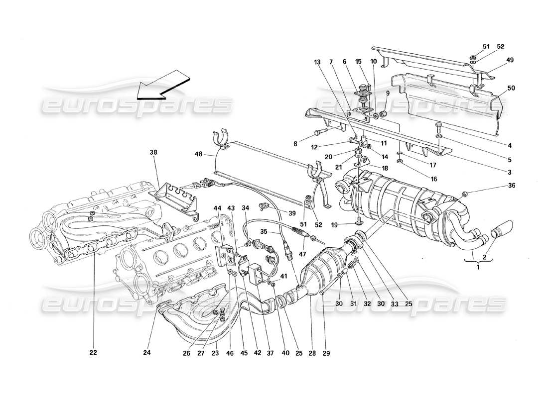 Ferrari 348 (1993) TB / TS Exhaust System Parts Diagram