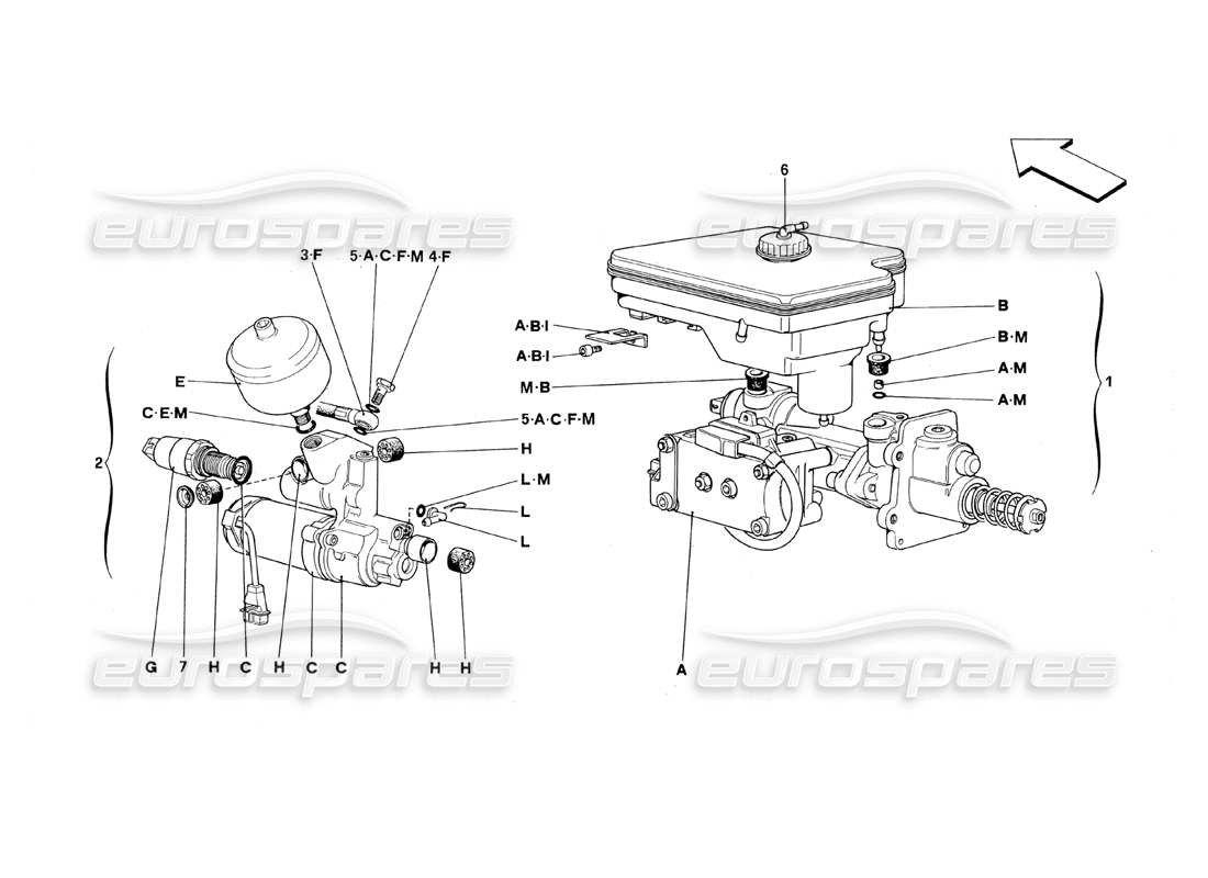 Ferrari 348 (1993) TB / TS Hydraulic System for Antiskid Parts Diagram
