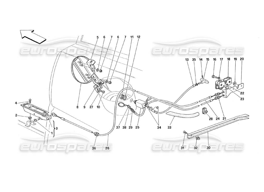 Ferrari 348 (1993) TB / TS Opening Devices for Rear Hood and Gas Door Parts Diagram
