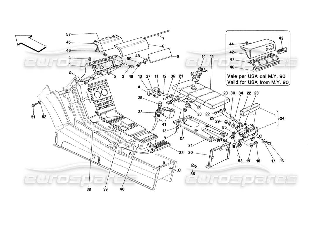 Ferrari 348 (1993) TB / TS tunnel - accessories Parts Diagram