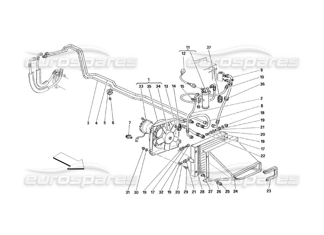 Ferrari 348 (1993) TB / TS air conditioning system Parts Diagram