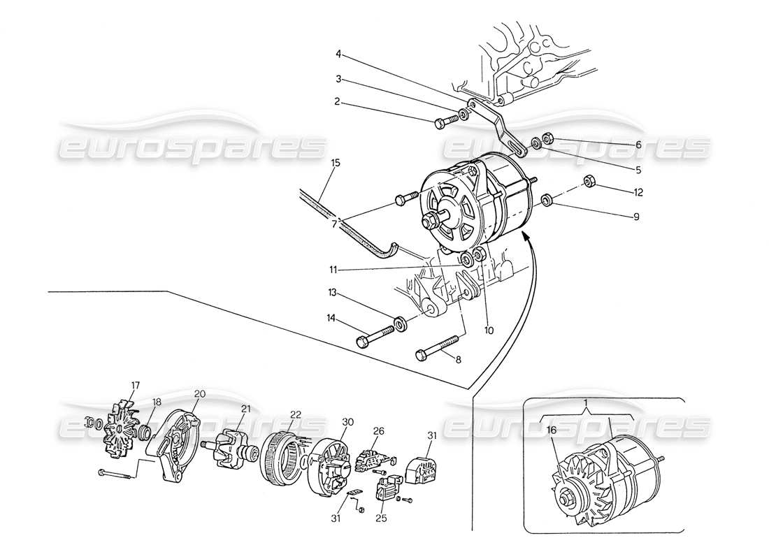 Maserati Biturbo Spider Alternator and Bracket Part Diagram
