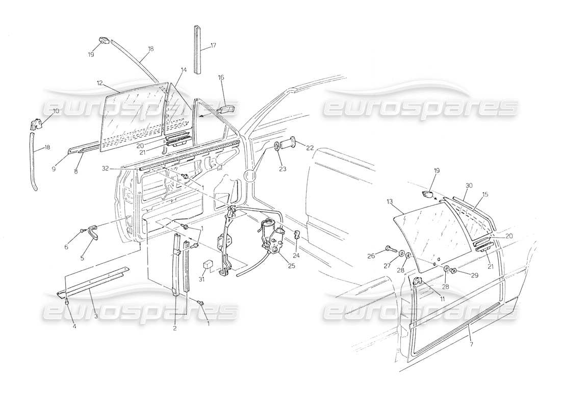 Maserati Biturbo Spider Doors-Windows and Regulators Part Diagram
