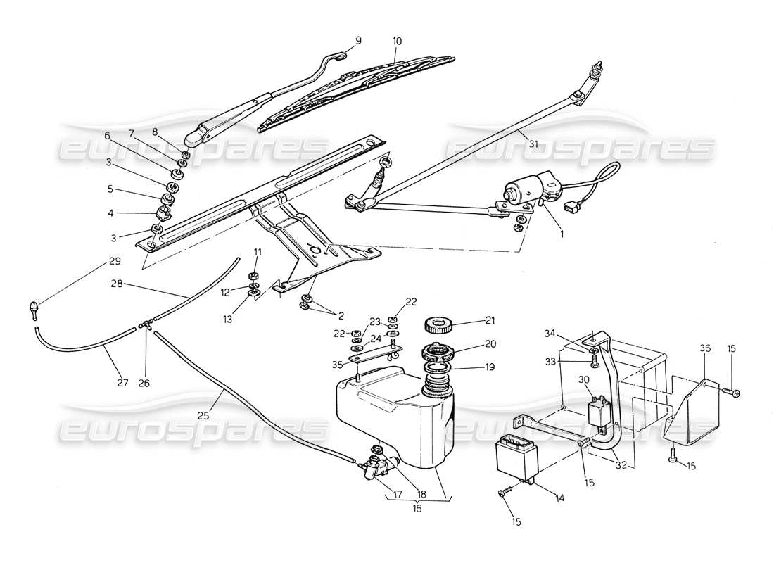 Maserati Biturbo Spider Windshield Wiper - Washer (RH Steering) Part Diagram