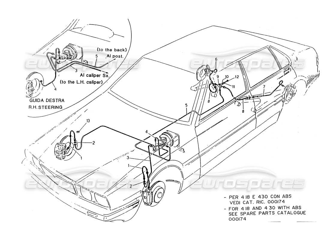 Maserati 418 / 4.24v / 430 Power Brake Piping Part Diagram