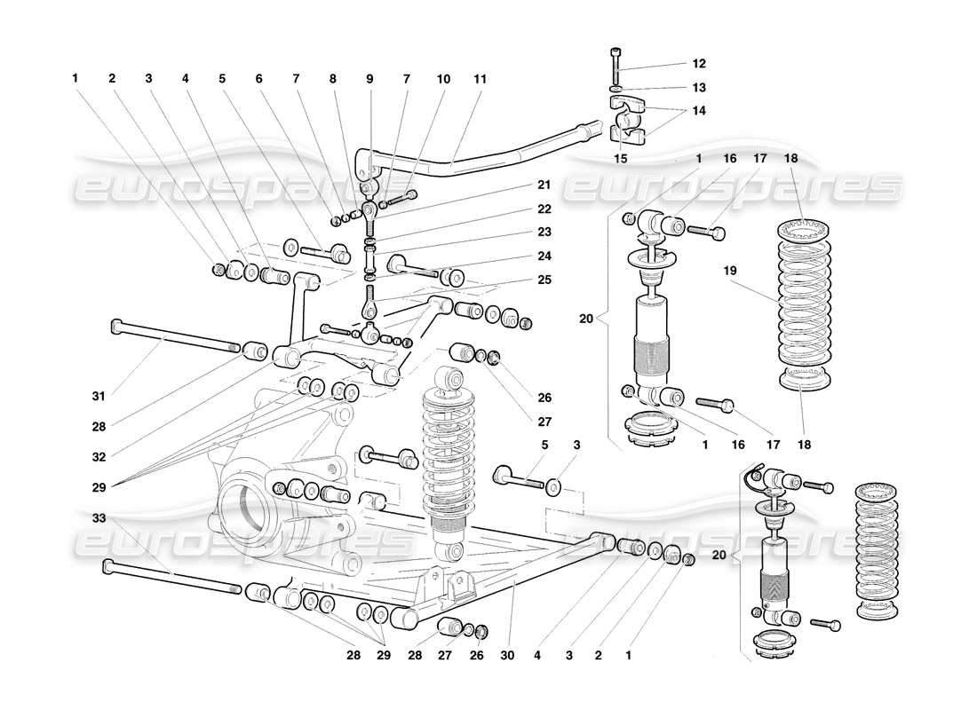 Lamborghini Diablo SV (1998) Rear Suspension Parts Diagram