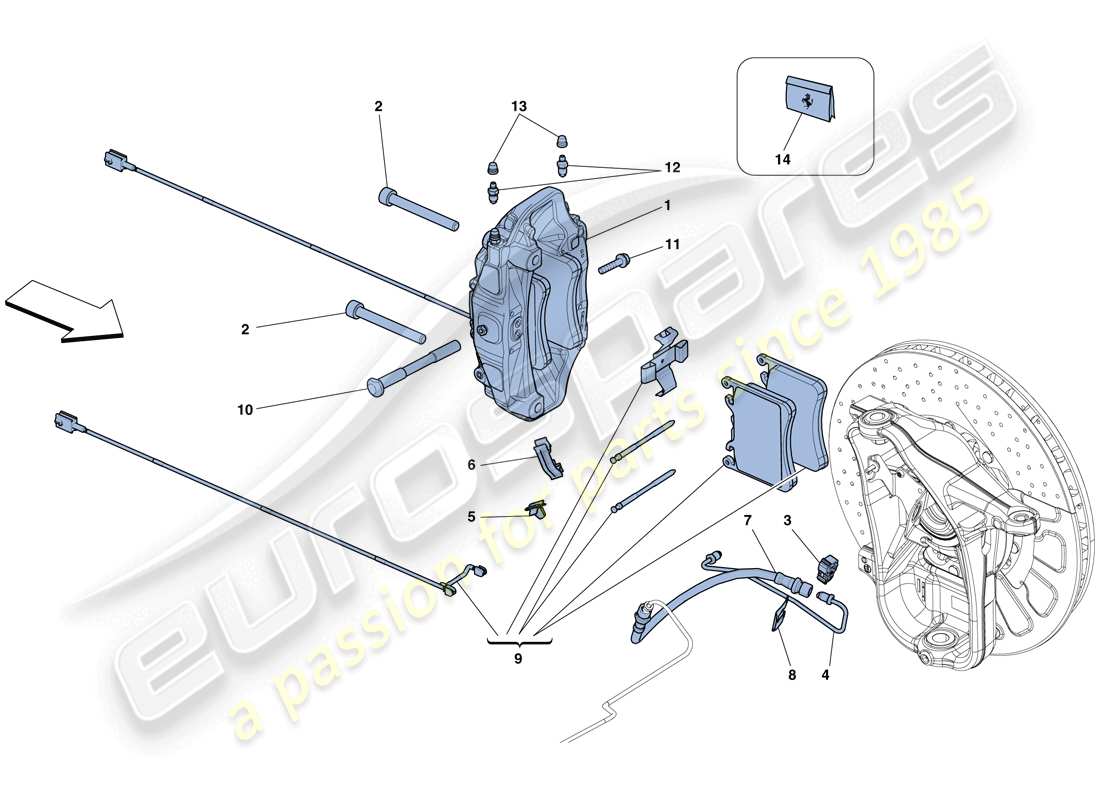 Ferrari 458 Italia (RHD) FRONT BRAKE CALLIPERS Parts Diagram