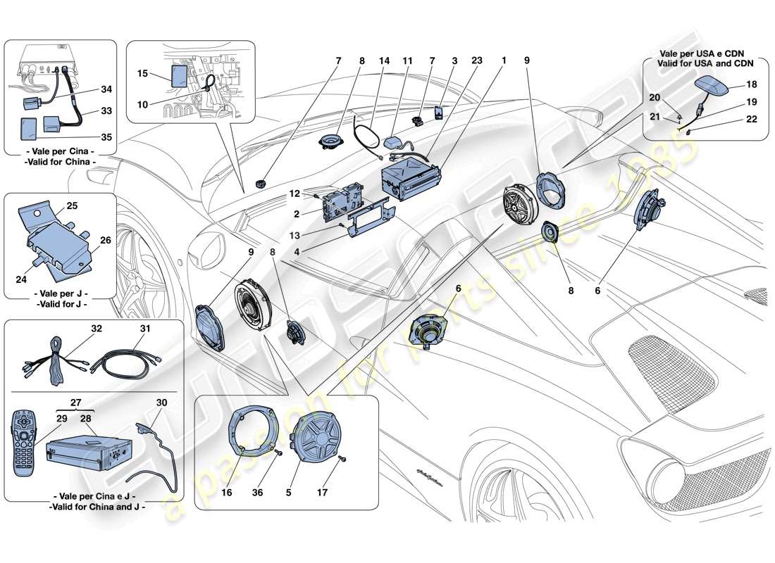 Ferrari 458 Spider (Europe) HI-FI SYSTEM Part Diagram