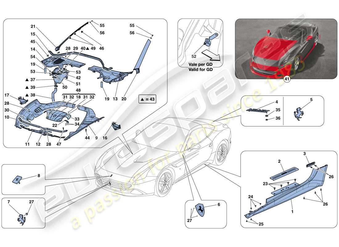 Ferrari California T (Europe) SHIELDS, EXTERNAL TRIM Parts Diagram